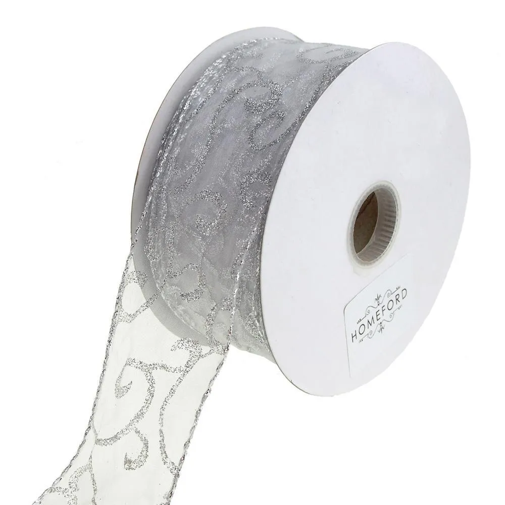 Glitter Swirl Organza Wired Christmas Holiday Ribbon, 2-1/2-Inch, 50 Yards