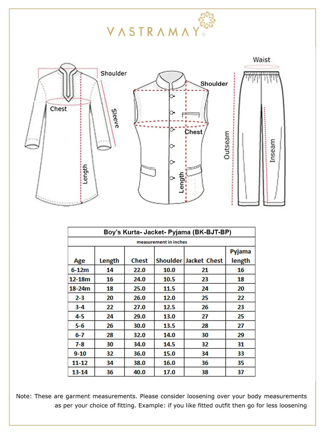 VASTRAMAY Boys' Black Jacket,Kurta And Pyjama Set.